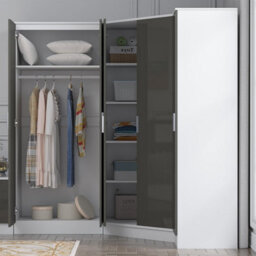 Reflect 3Pc Wardrobe Bundle - 2 Door Corner + 2 Door Mirror + 1 Door Plain - Grey Gloss & Matt White - H: 180Cm X W: 179Cm - thumbnail 4
