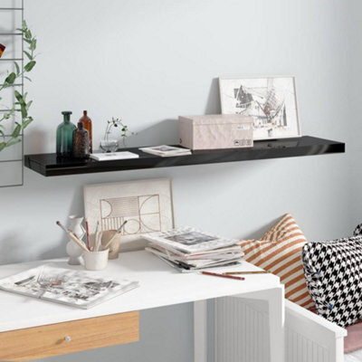 Berkfield Floating Wall Shelf High Gloss Black 120X23.5X3.8 Cm Mdf - image 1