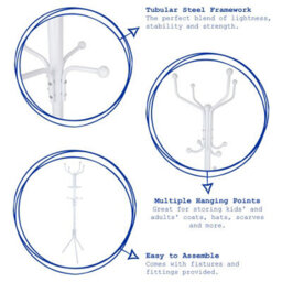 Harbour Housewares White Free-Standing Coat Stand - Lightweight Steel Frame - thumbnail 2