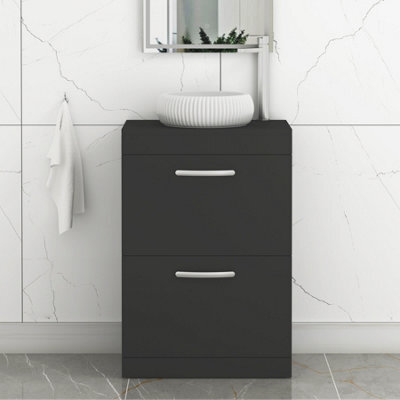 Royal Bathrooms Turin 800mm Freestanding Bathroom Vanity Unit With Sink 2 Drawer Matt Black & Milan Countertop Basin - image 1