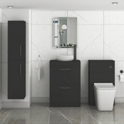 Royal Bathrooms Turin 800mm Freestanding Bathroom Vanity Unit With Sink 2 Drawer Matt Black & Milan Countertop Basin - thumbnail 3