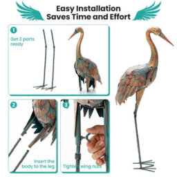 Costway 2Pcs Crane Garden Statue Set Metal Frame Crane Sculpture Statue Decoy Yard Art - thumbnail 8