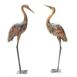 Costway 2Pcs Crane Garden Statue Set Metal Frame Crane Sculpture Statue Decoy Yard Art - thumbnail 1