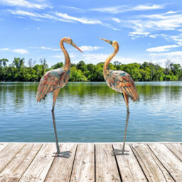 Costway 2Pcs Crane Garden Statue Set Metal Frame Crane Sculpture Statue Decoy Yard Art - thumbnail 5