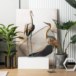 Costway 2Pcs Crane Garden Statue Set Metal Frame Crane Sculpture Statue Decoy Yard Art - thumbnail 3