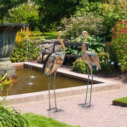 Costway 2Pcs Crane Garden Statue Set Metal Frame Crane Sculpture Statue Decoy Yard Art - thumbnail 4