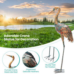 Costway 2Pcs Crane Garden Statue Set Metal Frame Crane Sculpture Statue Decoy Yard Art - thumbnail 7