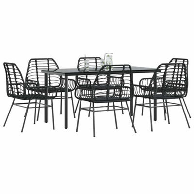 Berkfield 7 Piece Garden Dining Set Black Poly Rattan Glass - image 1