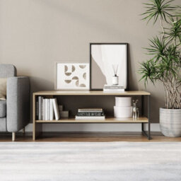 Urbn-Living Urbnliving 100Cm Width Wooden Coffee Table Steel Frame Open Storage Shelf Living Room Furniture, Oak - thumbnail 4