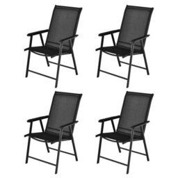 Costway Set Of 4 Folding Chairs In Fabric And Metal Garden Chairs-Black - thumbnail 9