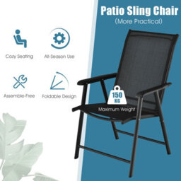 Costway Set Of 4 Folding Chairs In Fabric And Metal Garden Chairs-Black - thumbnail 8