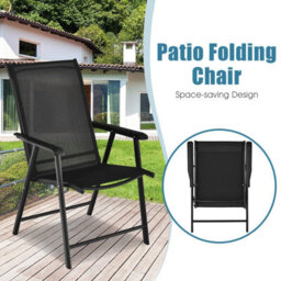Costway Set Of 4 Folding Chairs In Fabric And Metal Garden Chairs-Black - thumbnail 3
