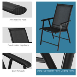 Costway Set Of 4 Folding Chairs In Fabric And Metal Garden Chairs-Black - thumbnail 7