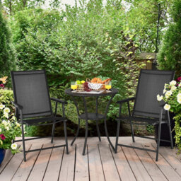 Costway Set Of 4 Folding Chairs In Fabric And Metal Garden Chairs-Black - thumbnail 5