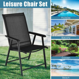 Costway Set Of 4 Folding Chairs In Fabric And Metal Garden Chairs-Black - thumbnail 4