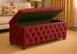 90Cm Wide Empire Ottoman Storage Box With Legs, Red Velvet Chesterfield Upholstered Ottoman Footstool Coffee Table - thumbnail 5