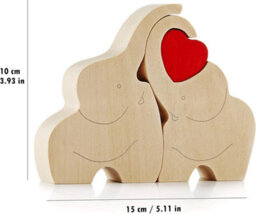 Novecrafto Loving Wooden Elephant Couple Figurine With Red Heart - Heartfelt Ornament Decor Gift With A Message Of Love - thumbnail 3