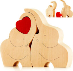 Novecrafto Loving Wooden Elephant Couple Figurine With Red Heart - Heartfelt Ornament Decor Gift With A Message Of Love - thumbnail 1