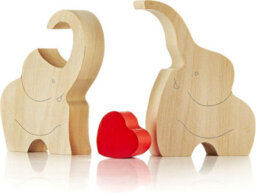 Novecrafto Loving Wooden Elephant Couple Figurine With Red Heart - Heartfelt Ornament Decor Gift With A Message Of Love - thumbnail 2