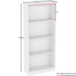 Lassic Vida Designs Cambridge White 4 Tier Large Bookcase Freestanding Shelving Unit (H)1400mm (W)600mm (D)235mm - thumbnail 2