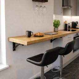 Mkgt Rustic Folding Wall Mounted Breakfast Bar Table - Solid Wood (Rustic Pine, 100 X 30Cm) - thumbnail 1