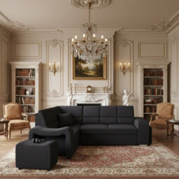 Wakiki Corner Sofa Bed With Two Ottomans Foam Wave Springs Wooden Frame Storage 260X96X190Cm Black Left - thumbnail 2
