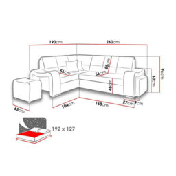 Wakiki Corner Sofa Bed With Two Ottomans Foam Wave Springs Wooden Frame Storage 260X96X190Cm Black Left - thumbnail 5
