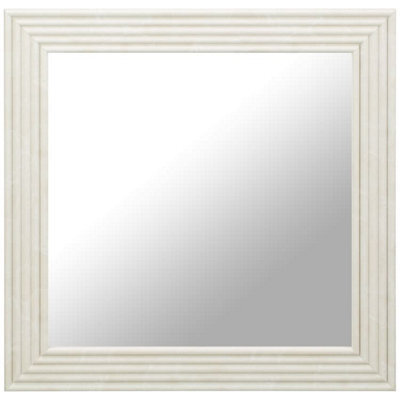 Biznest Square Shaped Bold Frame Wall Mounted Mirror Bedrooms & Hallway, Living Rooms Clear Glass Surface Easy Hanging Art Natural