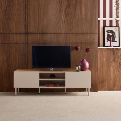 Sweeek - Tv Stand Metal With Wood Decor 2 Doors 140 Cm Beige And Natural - Ashton - image 1