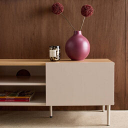Sweeek - Tv Stand Metal With Wood Decor 2 Doors 140 Cm Beige And Natural - Ashton - thumbnail 9