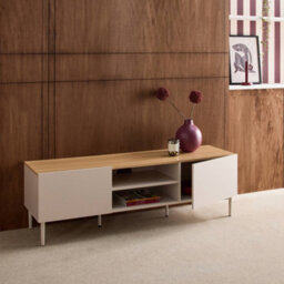 Sweeek - Tv Stand Metal With Wood Decor 2 Doors 140 Cm Beige And Natural - Ashton - thumbnail 7