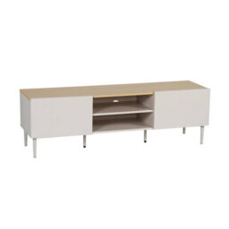 Sweeek - Tv Stand Metal With Wood Decor 2 Doors 140 Cm Beige And Natural - Ashton - thumbnail 2