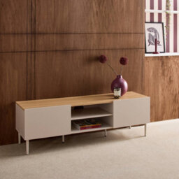 Sweeek - Tv Stand Metal With Wood Decor 2 Doors 140 Cm Beige And Natural - Ashton - thumbnail 6