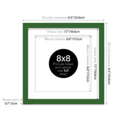"8X8"" Green Picture Frame - 8X8"" Square Frame With 7X7"" Mount For 8X8""/7X7"" Pictures Moderrn Style Thin Edge, 1 Pack" - thumbnail 2