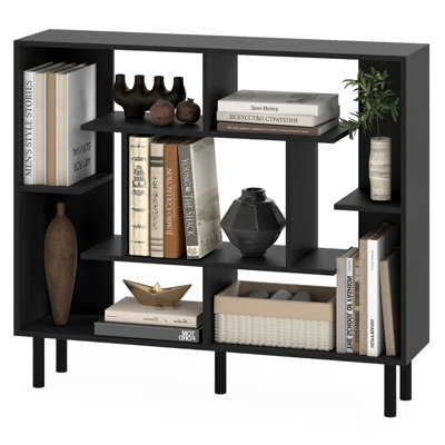 Gainoom Black Open Bookshelf Modern Geometric Bookcase Freestanding With Anti-Tipping Devices - image 1