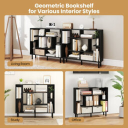 Gainoom Black Open Bookshelf Modern Geometric Bookcase Freestanding With Anti-Tipping Devices - thumbnail 9