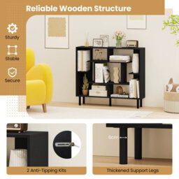 Gainoom Black Open Bookshelf Modern Geometric Bookcase Freestanding With Anti-Tipping Devices - thumbnail 7