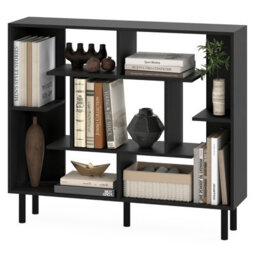 Gainoom Black Open Bookshelf Modern Geometric Bookcase Freestanding With Anti-Tipping Devices - thumbnail 1