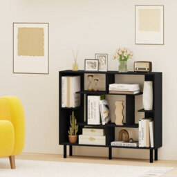Gainoom Black Open Bookshelf Modern Geometric Bookcase Freestanding With Anti-Tipping Devices - thumbnail 4