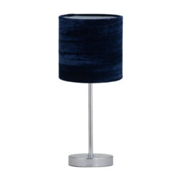 First Choice Lighting Chrome Stick Table Lamp With Navy Blue Crushed Velvet Shade