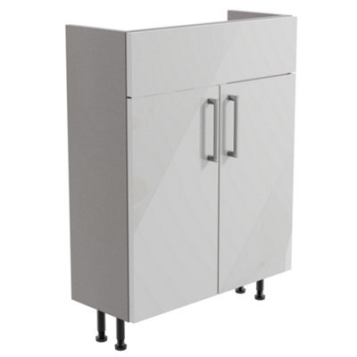 Ennis Slim Slimline Gloss Light Grey Double Freestanding Bathroom Vanity Unit (H) 820mm (W) 595mm - image 1