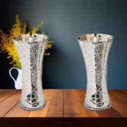 DEENZ Set Of 2 Silver Crackle Mercury Glass Large Vase H 30Cm