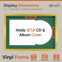 "AK Frames 25X17"" Gold Sleek Vinyl Record Frame With Emerald Mount For 12 Inch Lp Cover & Disc - Overlapped Design" - thumbnail 2
