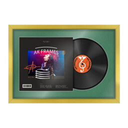 "AK Frames 25X17"" Gold Sleek Vinyl Record Frame With Emerald Mount For 12 Inch Lp Cover & Disc - Overlapped Design"