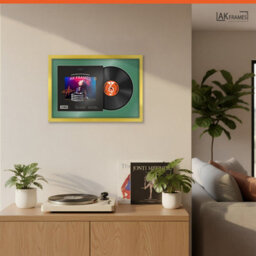 "AK Frames 25X17"" Gold Sleek Vinyl Record Frame With Emerald Mount For 12 Inch Lp Cover & Disc - Overlapped Design" - thumbnail 5