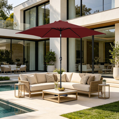 VRUC Outdoor Patio Garden Parasol Sun Shade Umbrella With Crank Handle & Tilt 2.5M Wine Red - image 1