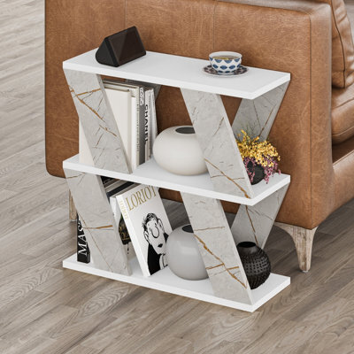 Decortie Lazena Modern 3-Tier Slim Side Coffee Table 60Cm Multipurpose White, Gold Marble Effect Living Room H 55Cm - image 1