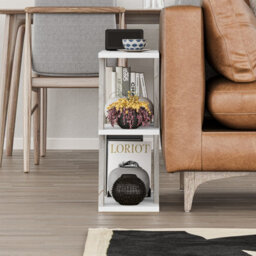 Decortie Lazena Modern 3-Tier Slim Side Coffee Table 60Cm Multipurpose White, Gold Marble Effect Living Room H 55Cm - thumbnail 4