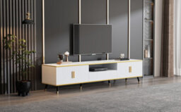 "Btm Modern Tv Stand, 4 Doors And 1 Drawer, Marble Look, 200X40X46Cm, White, For 90"" Tv" - thumbnail 7