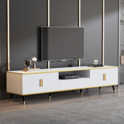 "Btm Modern Tv Stand, 4 Doors And 1 Drawer, Marble Look, 200X40X46Cm, White, For 90"" Tv" - thumbnail 4